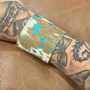 Brown and Blue cowhide Cuff Bracelet